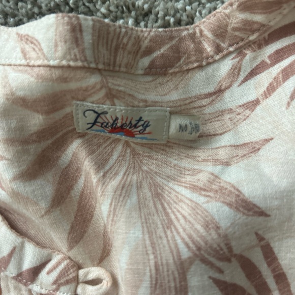 $198 FAHERTY size M Linen Blend Palm Print Sleeveless Midi Dress Pintucked - Picture 8 of 8